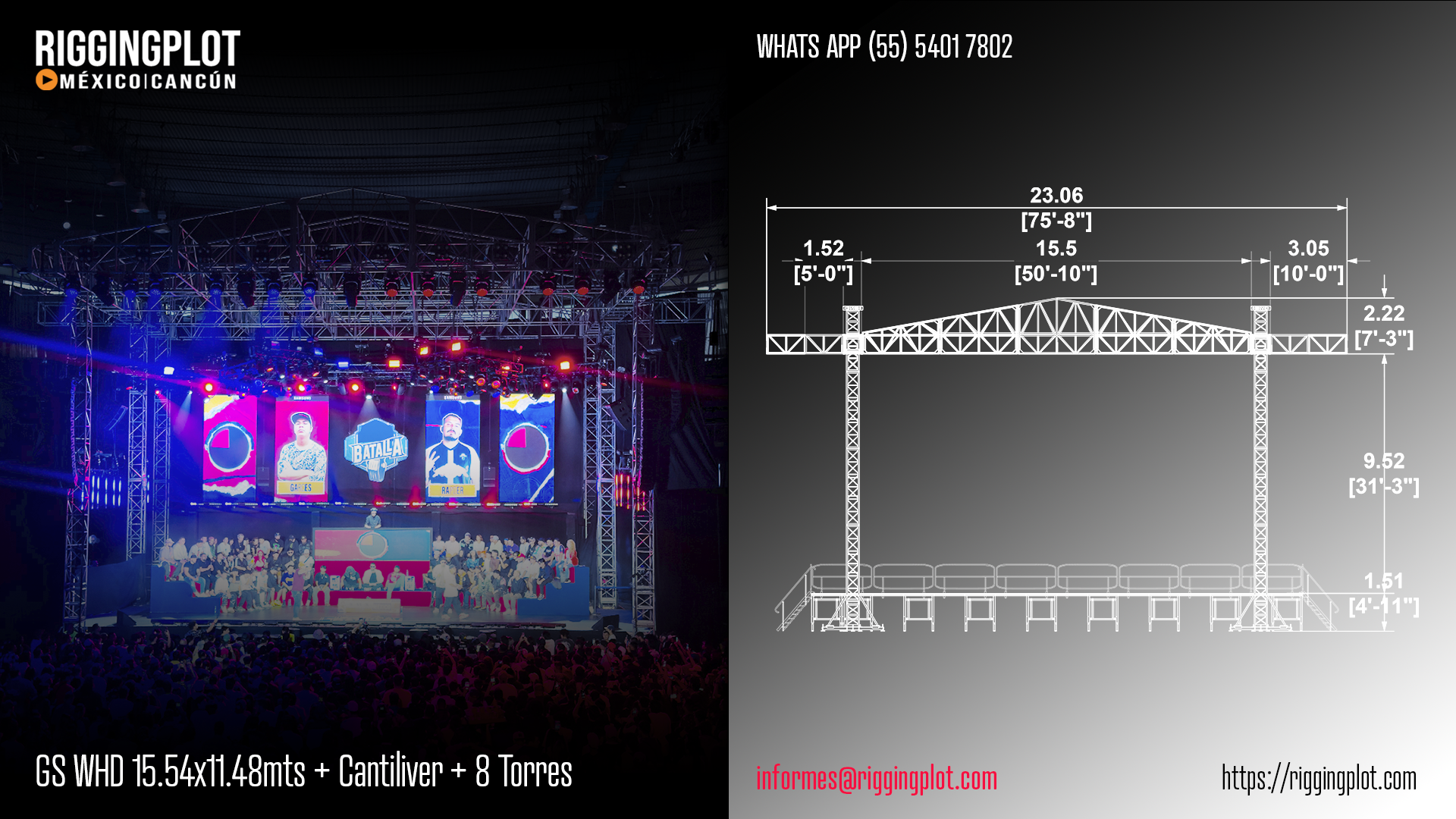 RENTA DE GROUND SUPPORT WHD 15.54x12.00 CON CANTILIVER DE 6 TORRES CANCÚN